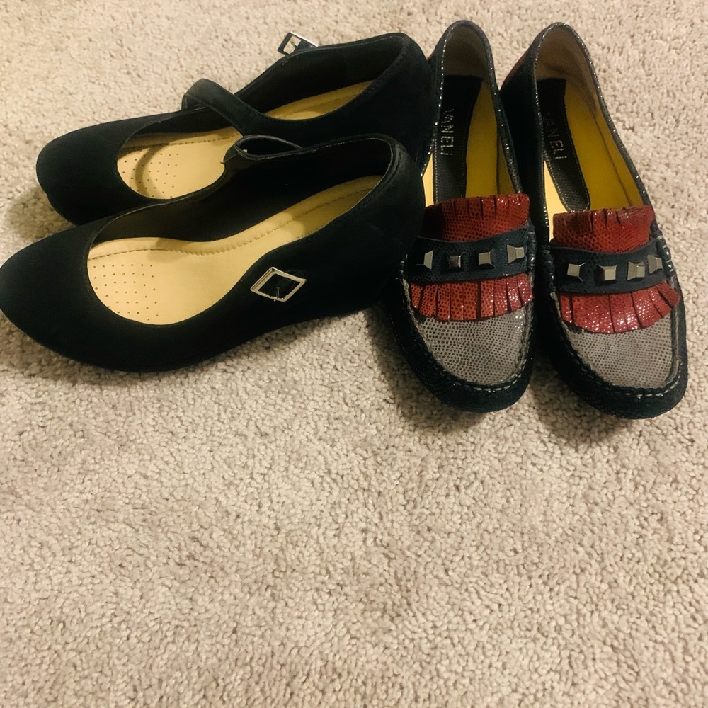 Ladies Black Platform & Red & Gray Flats both in Excellent Condition.